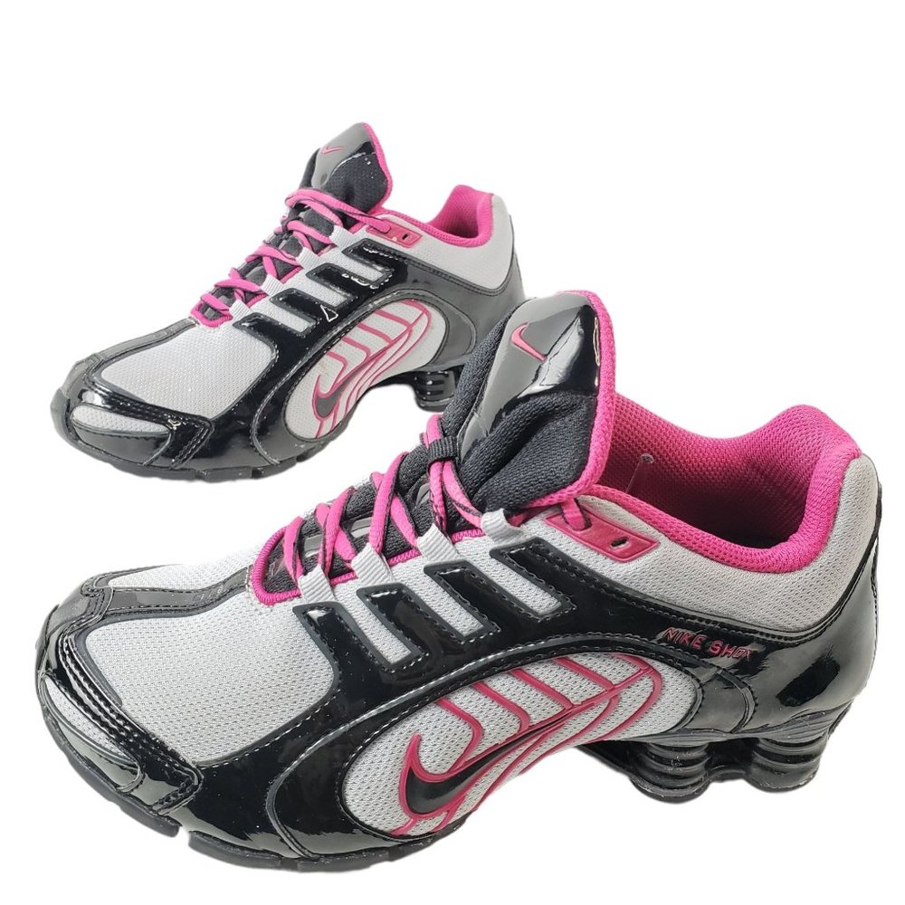 Nike Shox Lace Up Sneakers Black Grey Pink Womens Athletic Casual Shoes Size 7.5 - Picture 1 of 14
